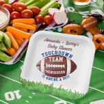 Football Baby Shower Paper Plate<br><div class="desc">This football-themed baby shower paper plate is the perfect way to celebrate the arrival of a baby boy! These plates feature a playful design with football graphics and the message "Touchdown! Your team is having a boy!" Sure to be a hit with any football-loving parents-to-be, this paper plate is a...</div>