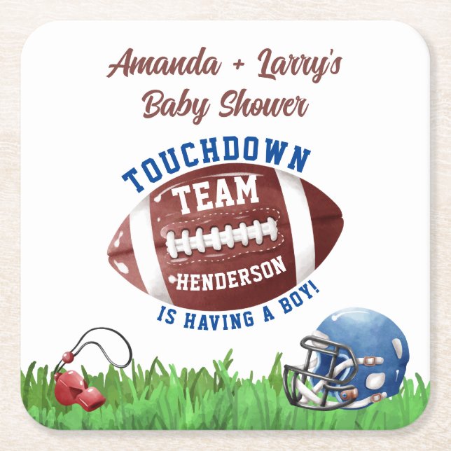 Football Baby Shower Square Paper Coaster (Front)