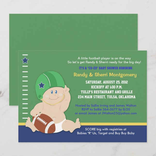 Football Baby Sports Theme Baby Shower Invite (Front/Back)
