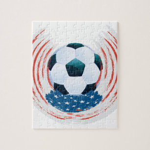 Football Ball and Red white storkes Jigsaw Puzzle