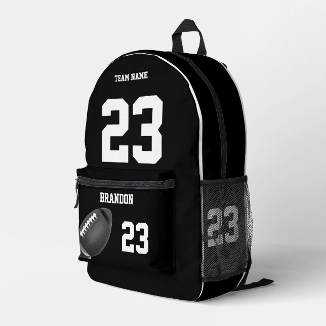 Football ball backpack high school personalised Bw (Back Corner Right)