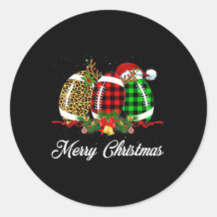Football Ball Christmas Leopard Red Plaid Santa Ha Classic Round Sticker