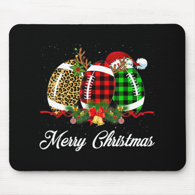 Football Ball Christmas Leopard Red Plaid Santa Ha Mouse Mat (Front)