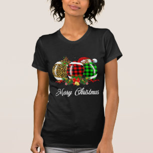 Football Ball Christmas Leopard Red Plaid Santa Ha T-Shirt