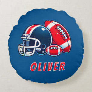 Football Ball Helmet Cartoon Birthday Boy Round Cushion