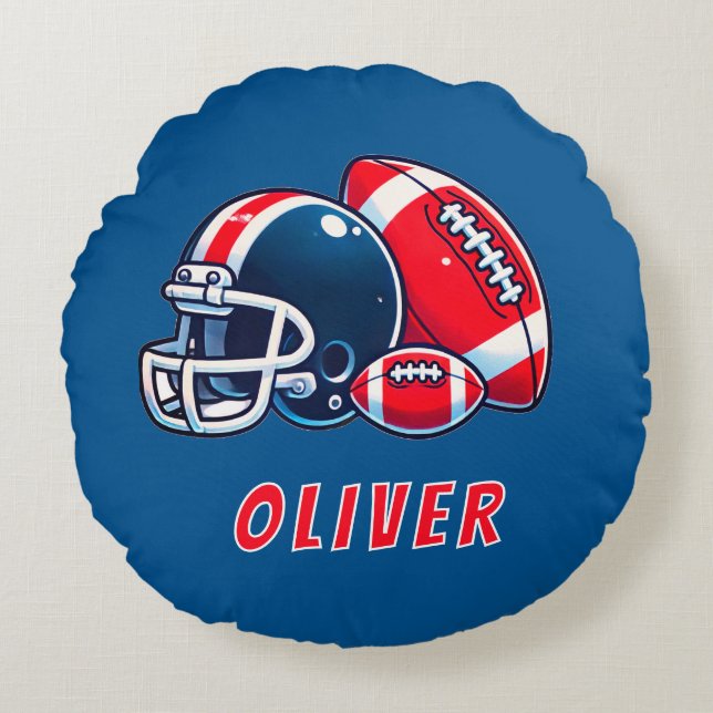 Football Ball Helmet Cartoon Birthday Boy Round Cushion (Front)