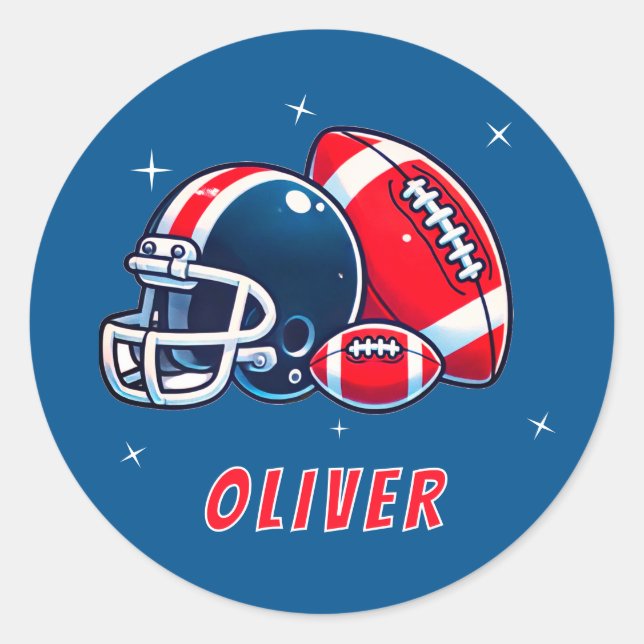 Football Ball Helmet Cartoon Birthday  Classic Round Sticker (Front)