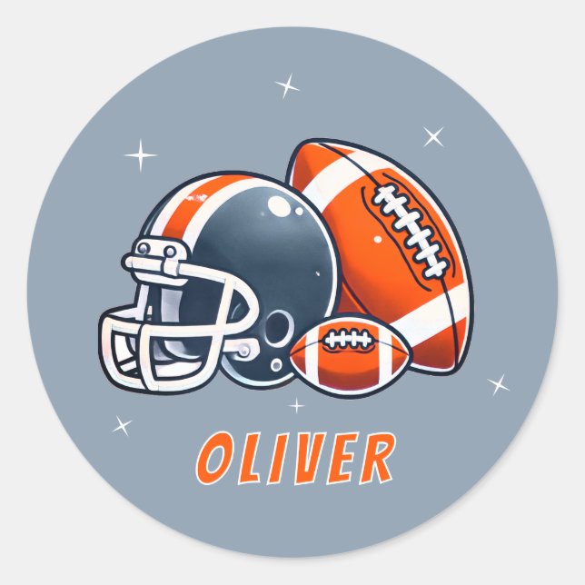 Football Ball Helmet Cartoon Birthday  Classic Round Sticker (Front)