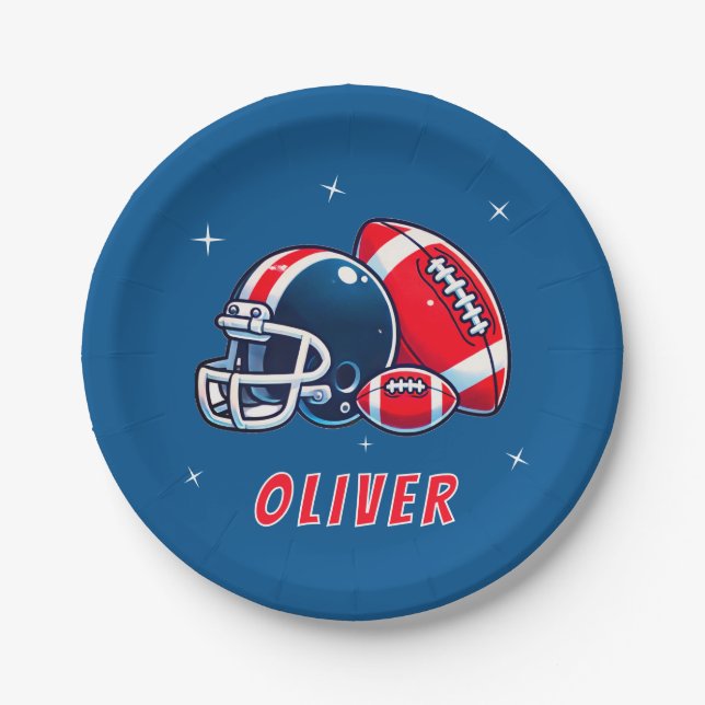 Football Ball Helmet Cartoon Birthday Party Paper Plate (Front)