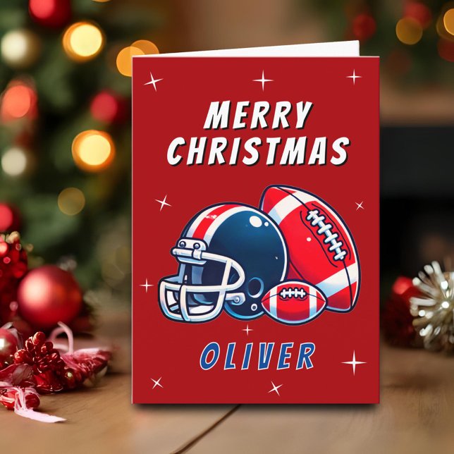 Football Ball Helmet Cartoon Merry Christmas Card (Creator Uploaded)