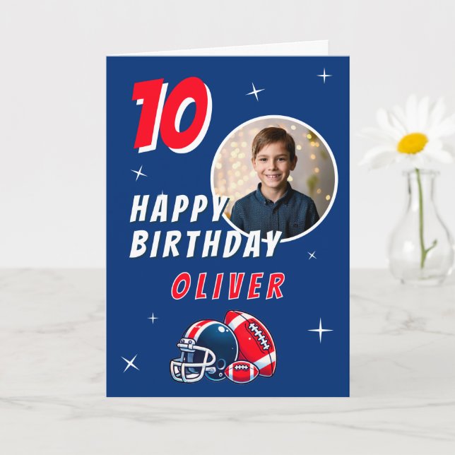 Football Ball Helmet Cartoon Photo Birthday Card (Small Plant)