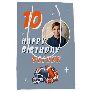 Football Ball Helmet Cartoon Photo Birthday Medium Gift Bag