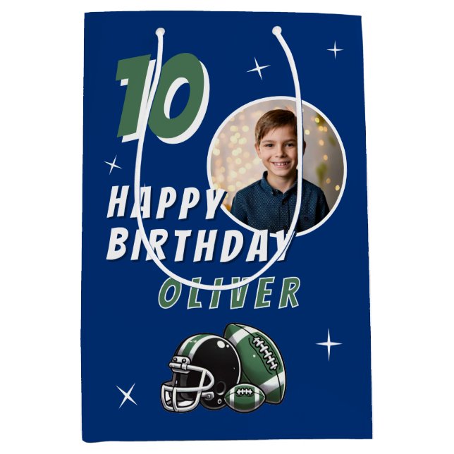 Football Ball Helmet Cartoon Photo Birthday Medium Gift Bag (Front)