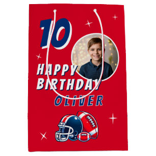 Football Ball Helmet Cartoon Photo Birthday Medium Gift Bag