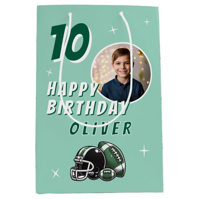 Football Ball Helmet Cartoon Photo Birthday Medium Gift Bag (Front)