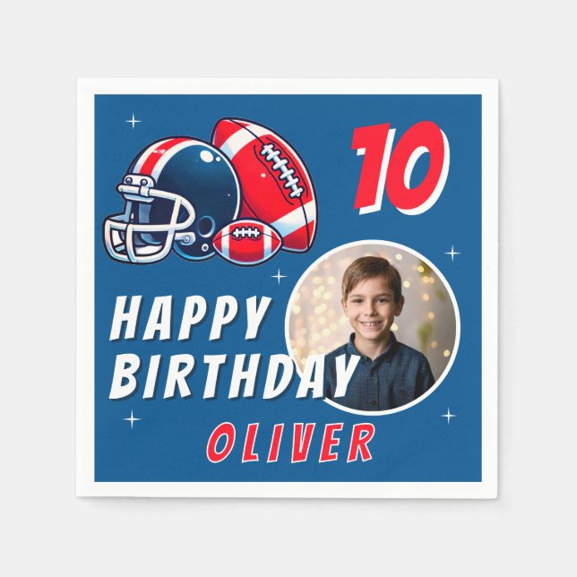 Football Ball Helmet Cartoon Photo Birthday  Napkin (Front)