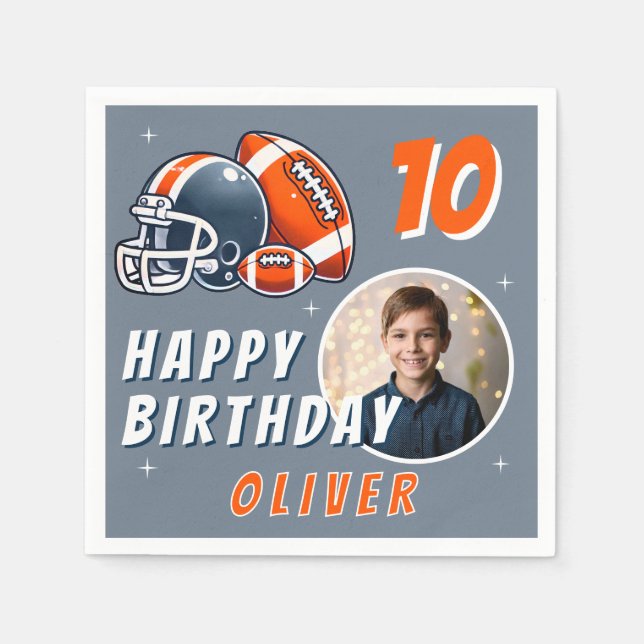Football Ball Helmet Cartoon Photo Birthday  Napkin (Front)