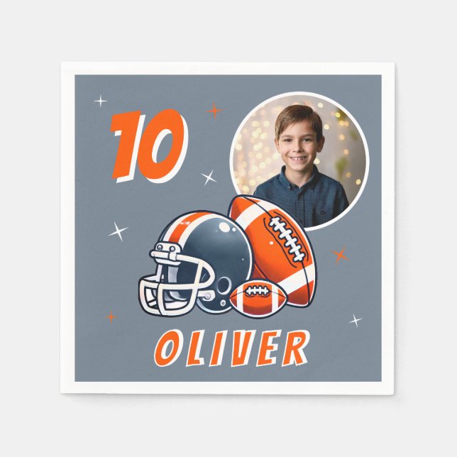 Football Ball Helmet Cartoon Photo Birthday  Napkin (Front)