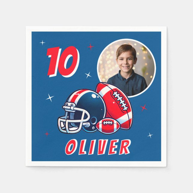 Football Ball Helmet Cartoon Photo Birthday  Napkin (Front)