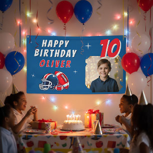 Football Ball Helmet Cartoon Photo Birthday Party  Banner