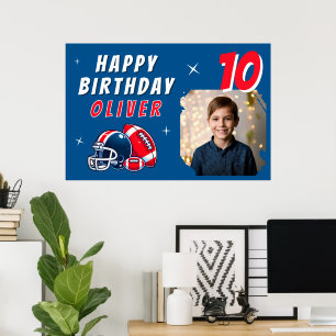Football Ball Helmet Cartoon Photo Birthday Party  Poster