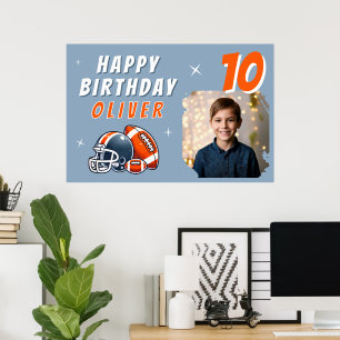 Football Ball Helmet Cartoon Photo Birthday Party  Poster