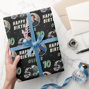 Football Ball Helmet Cartoon Photo Birthday Wrapping Paper