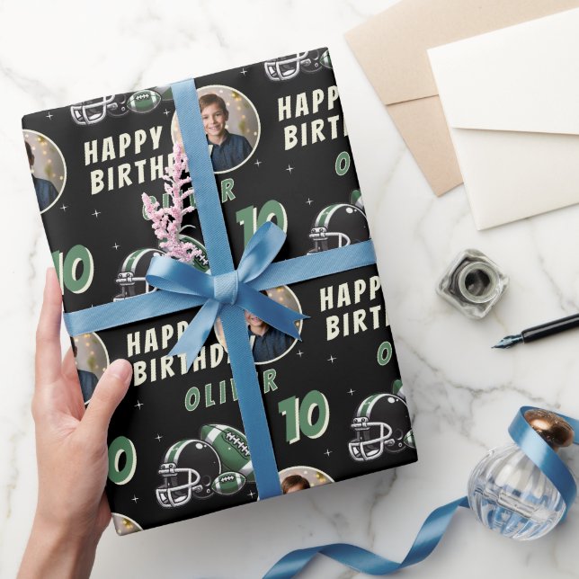 Football Ball Helmet Cartoon Photo Birthday Wrapping Paper (Gifting)