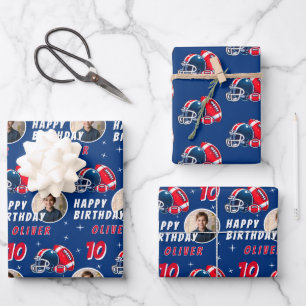 Football Ball Helmet Cartoon Photo Birthday Wrapping Paper Sheet