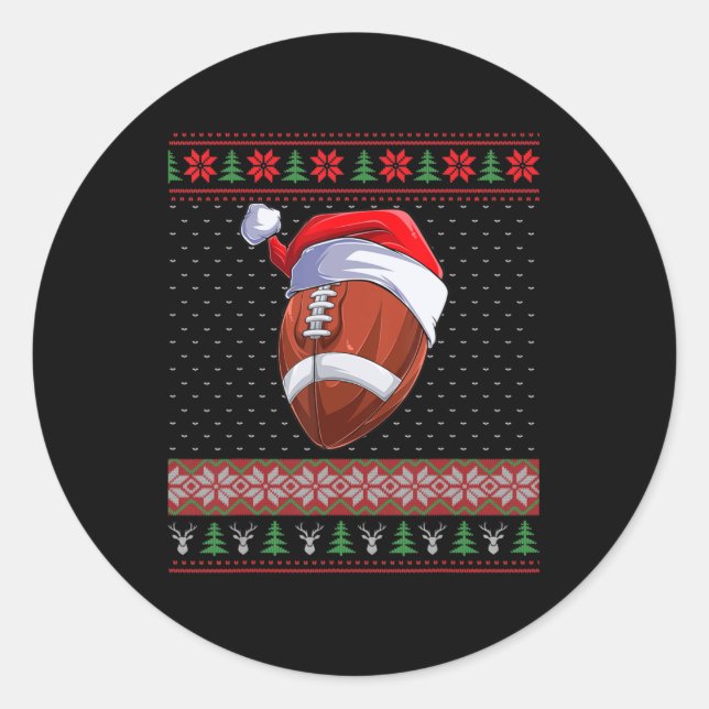 Football Ball Santa Hat Christmas Fun Ball Santa P Classic Round Sticker (Front)
