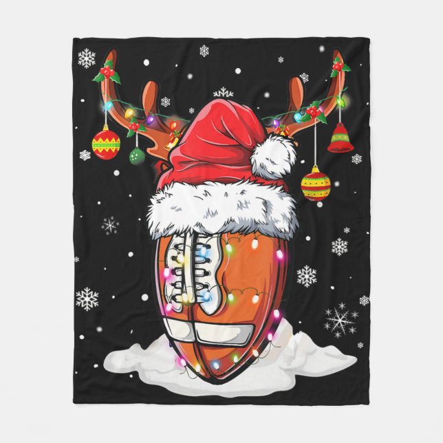 Football Ball Santa Hat Reindeer Christmas Lights  Fleece Blanket (Front)