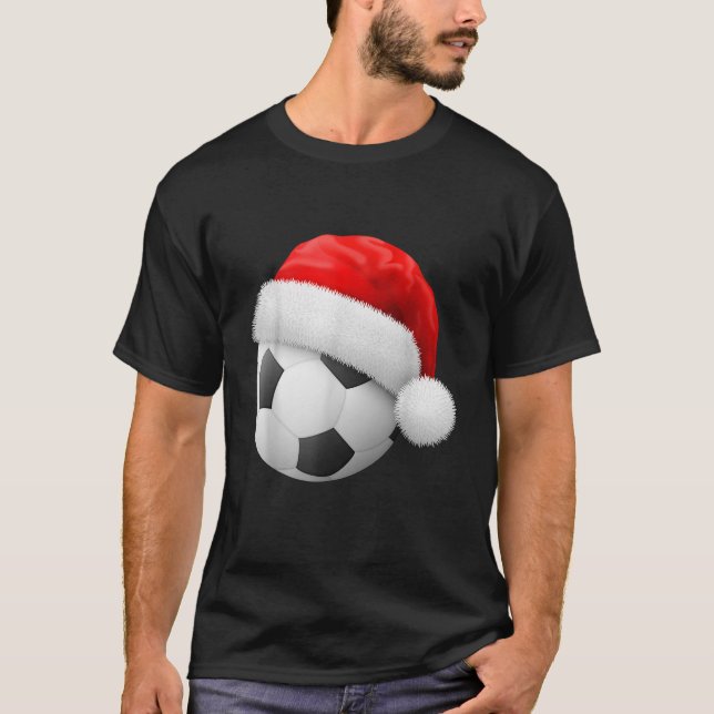 Football Ball Santa s Hat Christmas Xmas Soccer Fa T-Shirt (Front)