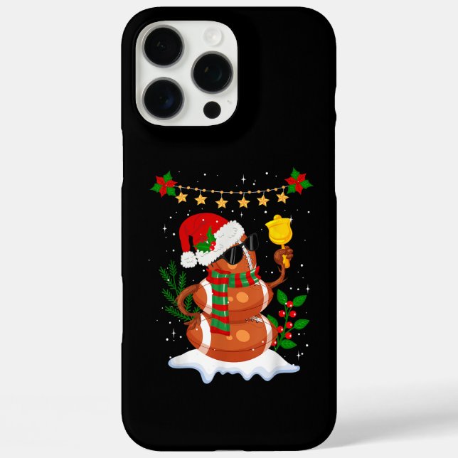 Football ball Snowman Santa Hat Merry Christmas Case-Mate iPhone Case (Back)