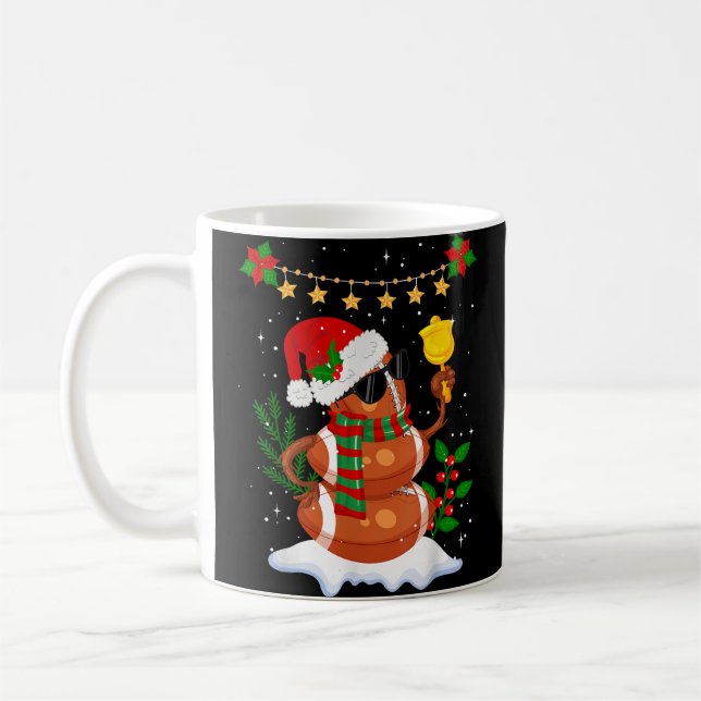 Football ball Snowman Santa Hat Merry Christmas Coffee Mug (Left)