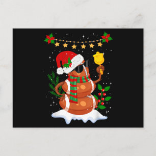 Football ball Snowman Santa Hat Merry Christmas Holiday Postcard
