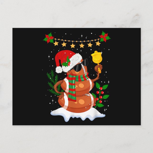 Football ball Snowman Santa Hat Merry Christmas Holiday Postcard (Front)