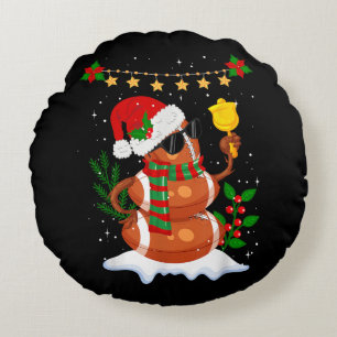 Football ball Snowman Santa Hat Merry Christmas Round Cushion