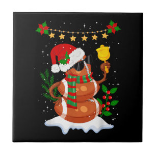 Football ball Snowman Santa Hat Merry Christmas Tile