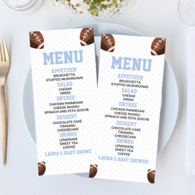 Football Ball Sports Blue Baby Shower Food Menu (Creator Uploaded)
