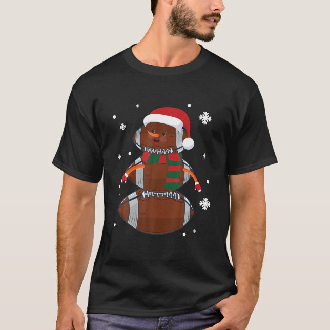 Football Balls Snowman With Xmas Costume Dancing S T-Shirt (Front)