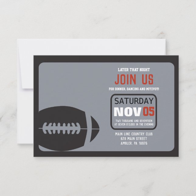 FOOTBALL Bar Mitzvah Invitation Party Card (Front)