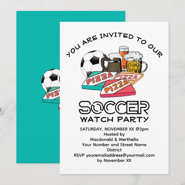 Football Beer Pizza SOCCER WATCH PARTY Invitation (Front/Back)