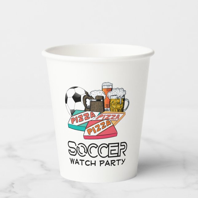 Football Beer Pizza SOCCER WATCH PARTY Paper Cups (Front)