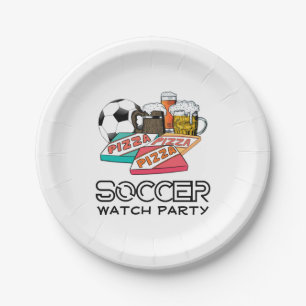 Football Beer Pizza SOCCER WATCH PARTY Paper Plate