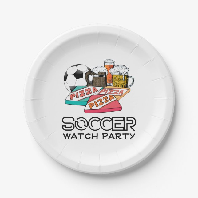 Football Beer Pizza SOCCER WATCH PARTY Paper Plate (Front)