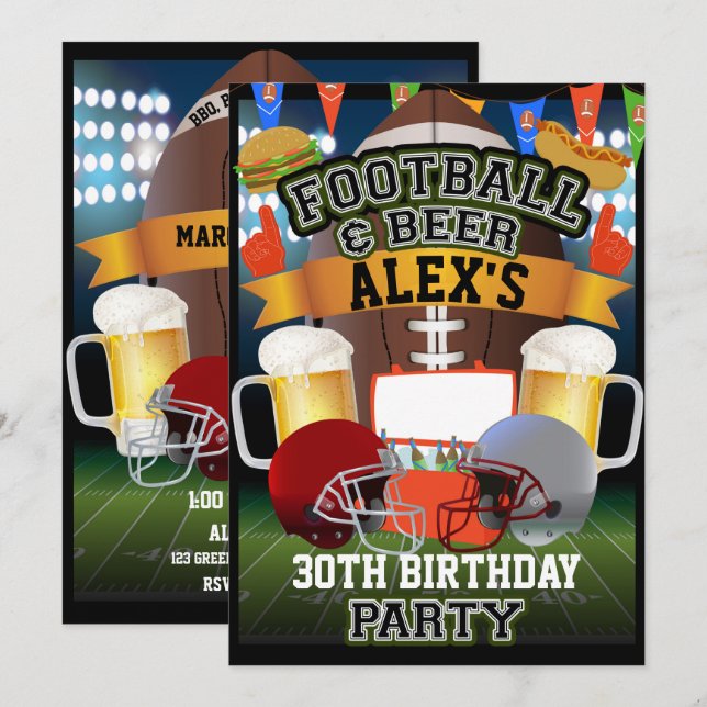 Football & Beer Sports Game Birthday Party Invitation (Front/Back)