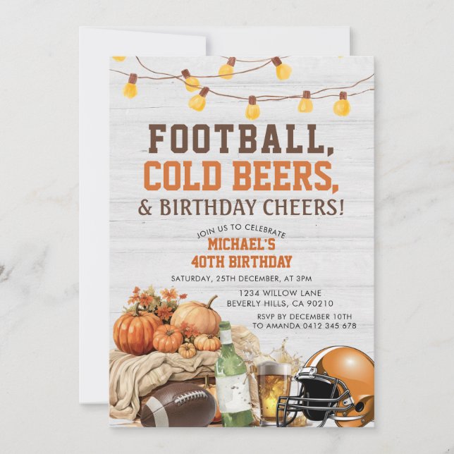 Football Beers Adult Male Birthday Adult Pumpkin Invitation (Front)