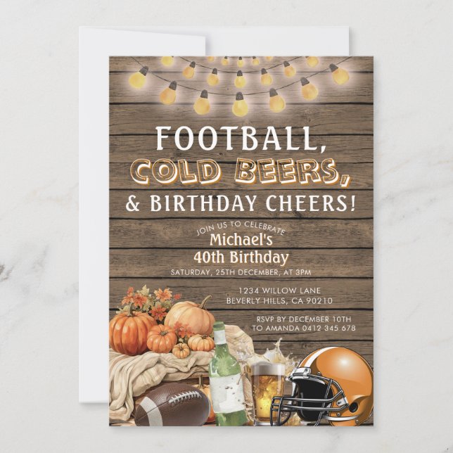Football Beers Adult Male Birthday Adult Pumpkin Invitation (Front)