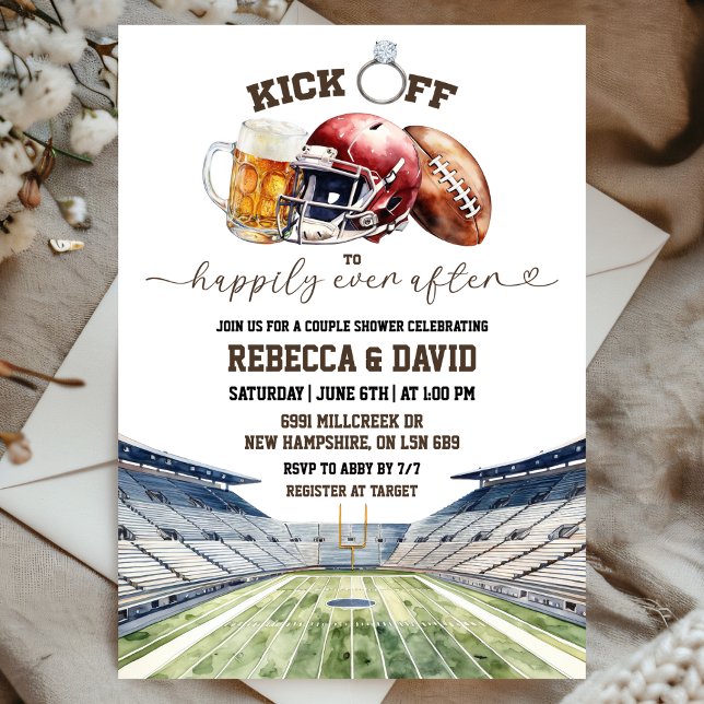  Football Beers Kick Off Couple Shower Invitation (Creator Uploaded)