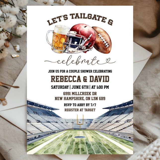 Football Beers Tailgate & Celebrate Couple Shower Invitation (Creator Uploaded)